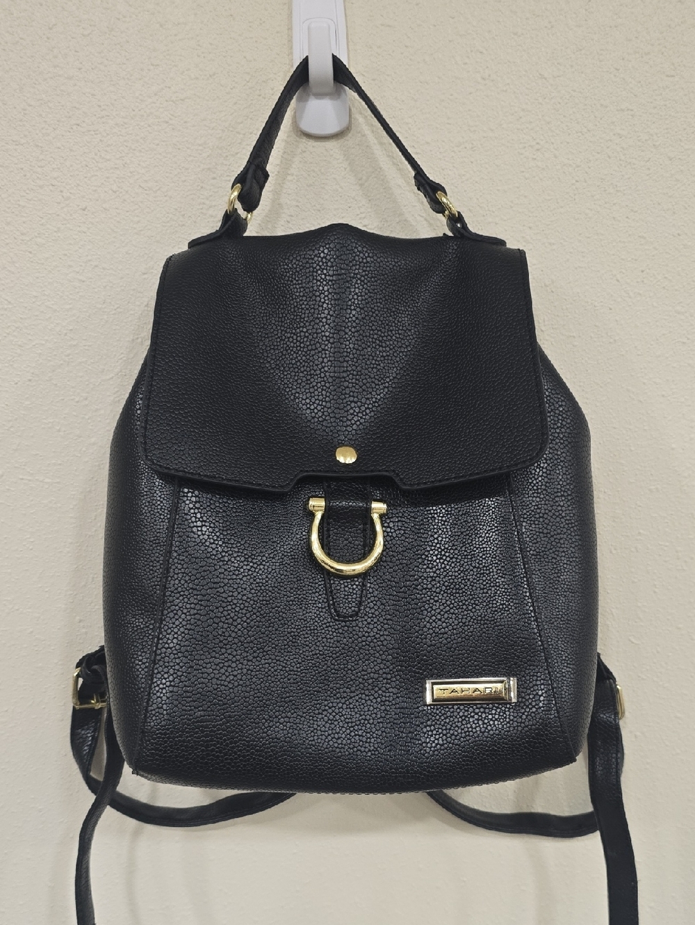 Tahari Black Backpack with Gold-Tone Equestrian Accents